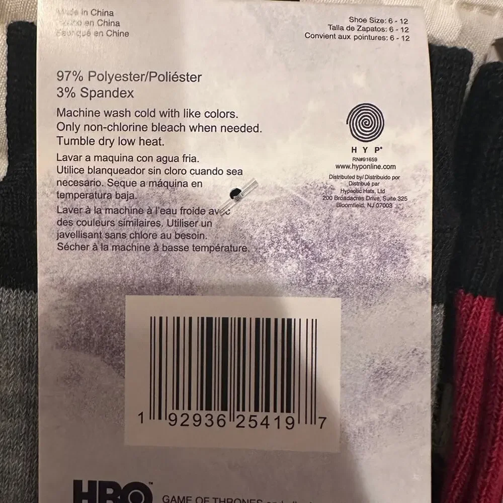 NWT Game of Thrones HBO Series 3-pack of crew socks sz 6-12